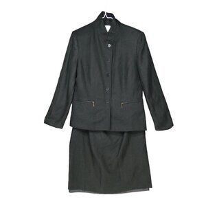 VTG Anne Klein Linen Blend Suit SIZE 10 Skirt‎ Blazer Jacket Zipper Pockets Work